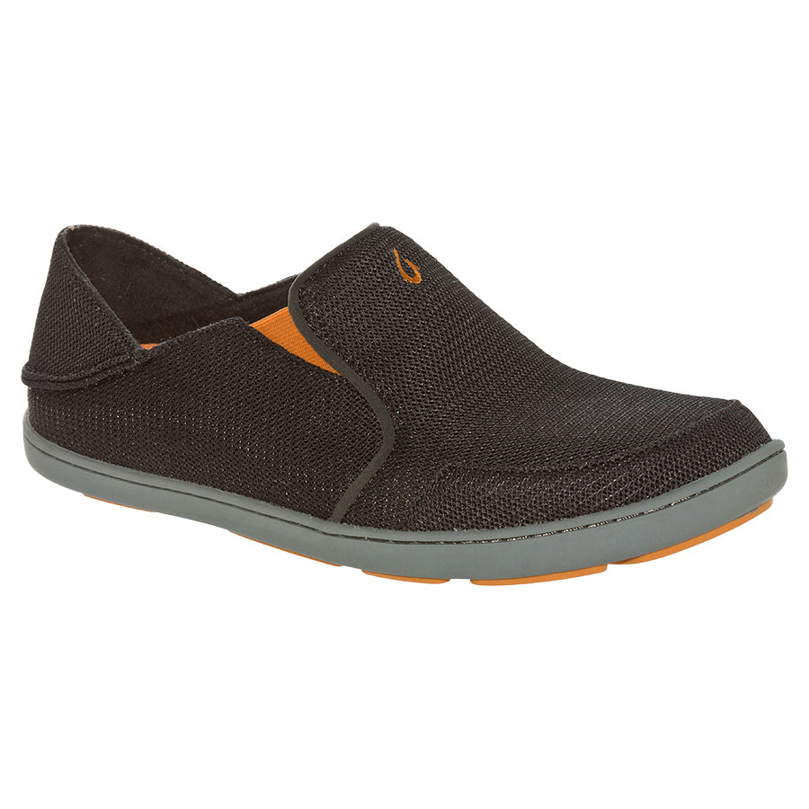 Black With Orange Gore And Grey Sole Olukai Men's Nohea Mesh Slip On Shoe