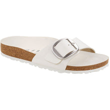 Load image into Gallery viewer, White Birkenstock Women&#39;s Madrid Big Buckle Leather Single Strap Slide Sandal Narrow Width Profile View
