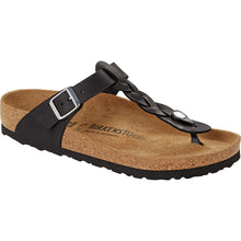 Load image into Gallery viewer, Black Birkenstock Women&#39;s Gizeh Braid Oiled Leather Thong Sandal Profile View
