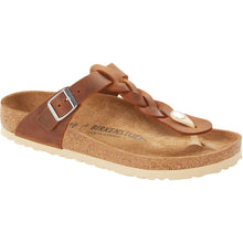 Load image into Gallery viewer, Cognac Tan Birkenstock Women&#39;s Gizeh Braid Oiled Leather Thong Sandal Profile View
