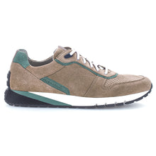 Load image into Gallery viewer, Taupe Brown With White And Black And Green Gabor Men&#39;s Sneaker 1036 Suede Side View
