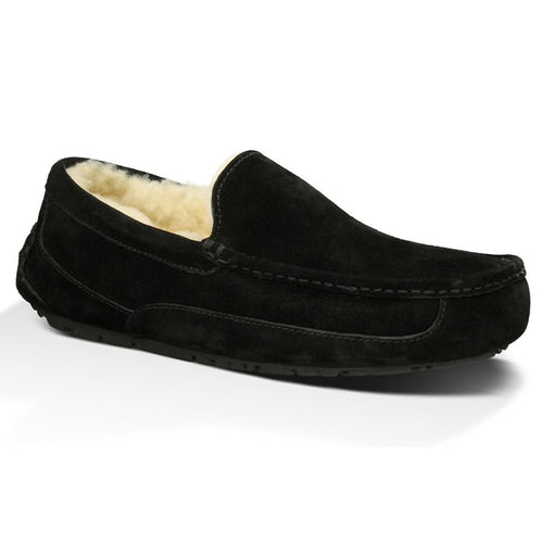 Black UGG Men's Ascot Suede Wool Lined Slipper Profile View