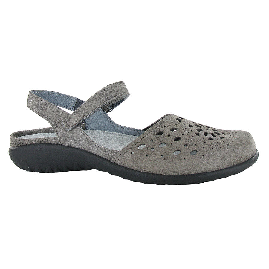 Marble Grey With Black Sole Naot Women's Arataki Suede With Cut Outs Closed Toe Quarter Strap Sandal Flat