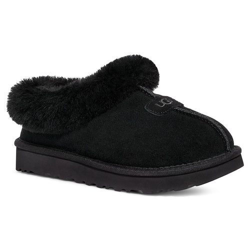 Black With Fuzzy Collar UGG Women's Tazzette Suede Slipper Profile View