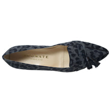 Load image into Gallery viewer, Grey And Black Brunate Women&#39;s Vivi Leopard Print Suede Loafer With Black Tassels Top View
