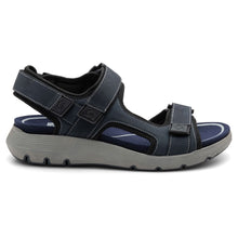 Load image into Gallery viewer, Navy With Grey Sole Ara Men&#39;s Santa Ana Nubuck And Fabric Sports Sandal Side View
