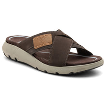 Load image into Gallery viewer, Brown And Tan With Beige Sole Ara Men&#39;s Santa Clarita Nubuck Cross Strap Sports Sandal Profile View
