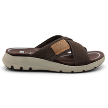 Load image into Gallery viewer, Brown And Tan With Beige Sole Ara Men&#39;s Santa Clarita Nubuck Cross Strap Sports Sandal Side View
