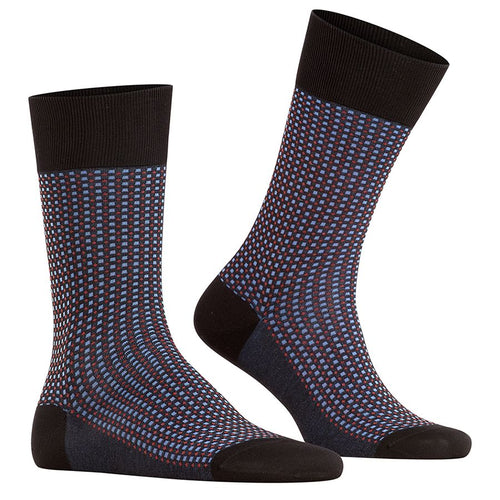 Black With Blue And Purple Geometric Pattern Falke Men's Uptown Tie Cotton Calf Length Socks