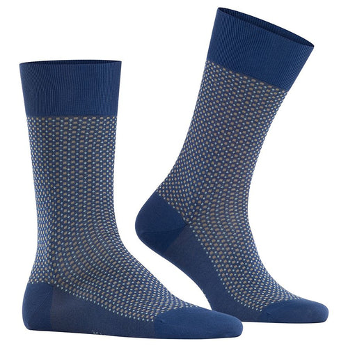 Royal Blue With Light Blue And Yellow Geometric Pattern Falke Men's Uptown Tie Cotton Calf Length Socks