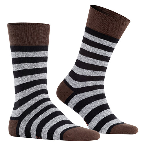 Brown And Black And Light Grey Striped Falke Men's Sensitive Mapped Line Calf Length Cotton Socks
