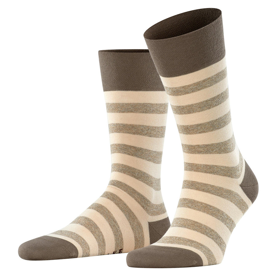 Brown And Beige Striped Falke Men's Sensitive Mapped Line Calf Length Cotton Socks