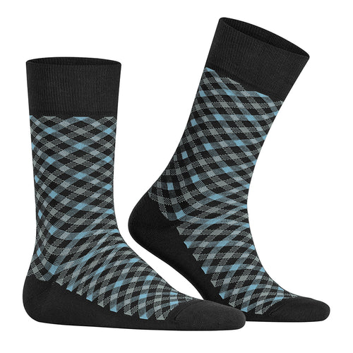 Black With Grey And Light Blue Checkers Falke Men's Smart Check Sock