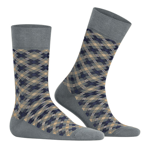 Grey With Yellow And Navy Checkers Falke Men's Smart Check Sock