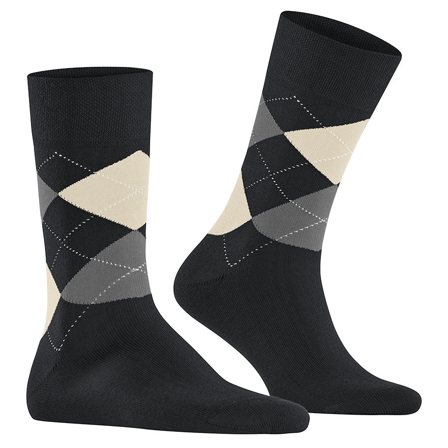 Black With Beige And Grey Falke Men's Sensitive Argyle Patterned Socks