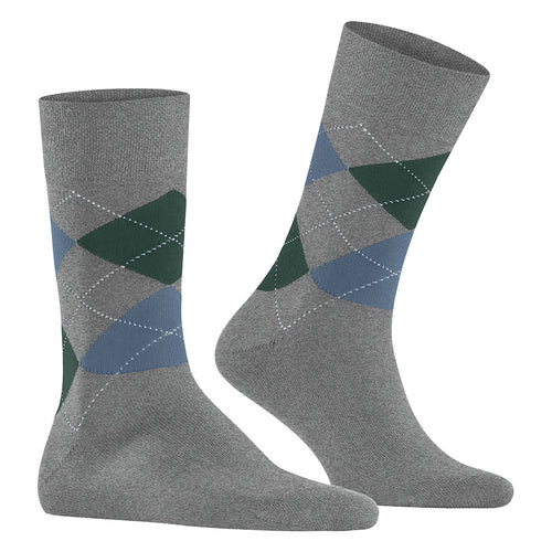 Grey With Green And Blue Falke Men's Sensitive Argyle Patterned Socks