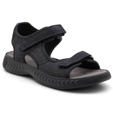 Load image into Gallery viewer, Black Ara Women&#39;s Anaheim Nubuck And Mesh Triple Strap Sandal Profile View
