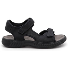 Load image into Gallery viewer, Black Ara Women&#39;s Anaheim Nubuck And Mesh Triple Strap Sandal Side View
