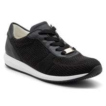 Load image into Gallery viewer, Black With White Ara Women&#39;s Lilly II Woven Stretch Sneaker Profile View
