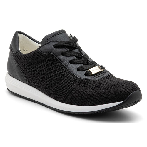 Black With White Ara Women's Lilly II Woven Stretch Sneaker Profile View