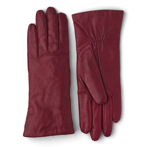 Dark Red Hestra Women's Elisabeth Leather Gloves Wool Lining