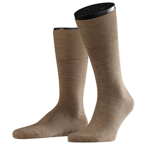 Nutmeg Dark Beige Falke Men's Airport Calf Length Wool Blend Socks