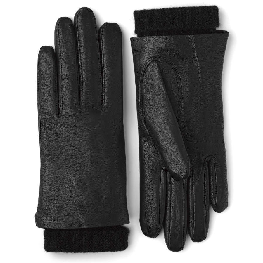 Black Hestra Women's Megan Leather Gloves Wool Lining
