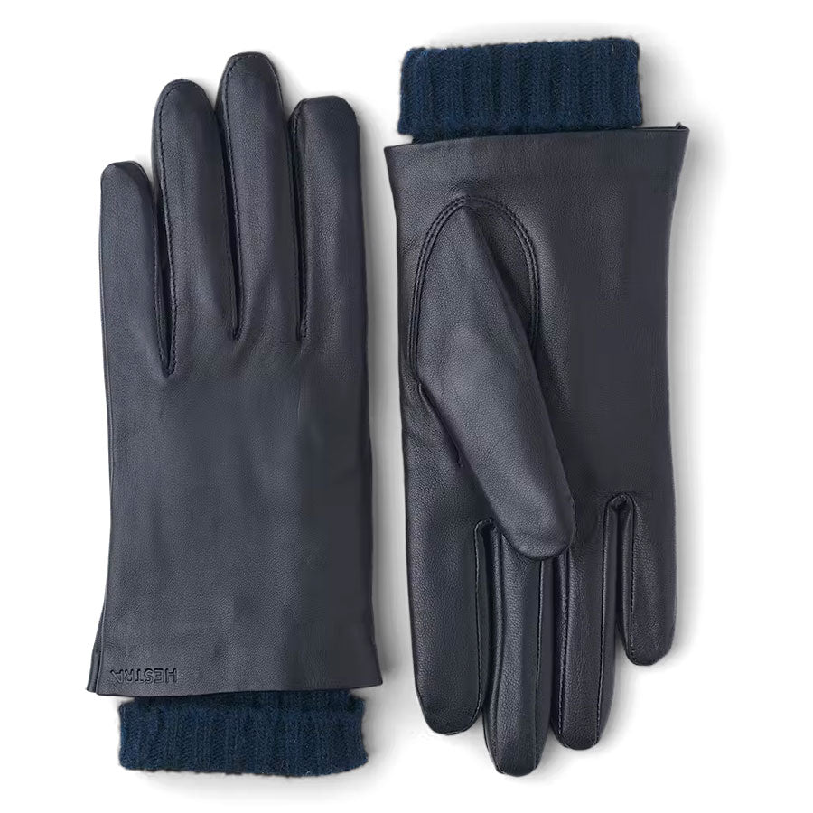 Navy Hestra Women's Megan Leather Gloves Wool Lining