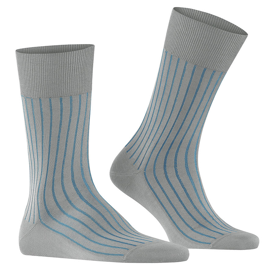 Lunar Grey With Blue Stripes Men's Ribbed Calf Length Shadow Sock