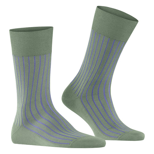 Aloe Green With Purple Stripes Men's Ribbed Calf Length Shadow Sock