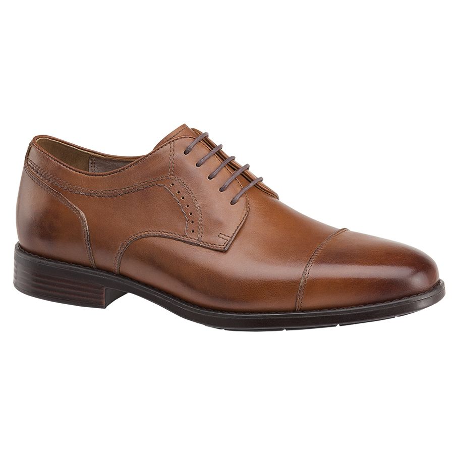 Tan With Black Sole Johnston And Murphy Men's Branning Cap Toe Leather Dress Oxford