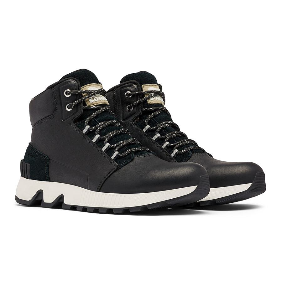 Black With White Sole Sorel Men's Mac Hill Mid Ltr Waterproof Leather And Suede Hiking Sneaker Profile View