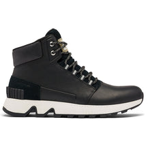 Load image into Gallery viewer, Black With White Sole Sorel Men&#39;s Mac Hill Mid Ltr Waterproof Leather And Suede Hiking Sneaker Side View

