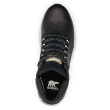 Load image into Gallery viewer, Black With White Sole Sorel Men&#39;s Mac Hill Mid Ltr Waterproof Leather And Suede Hiking Sneaker Top View
