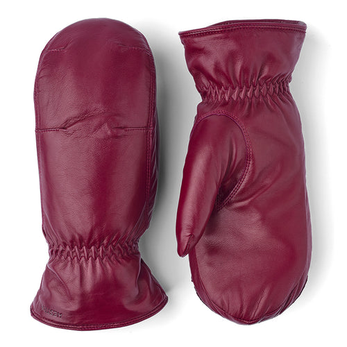 Dark Red Hestra Women's Naomi Leather Mitt Primaloft And Fleece Lining