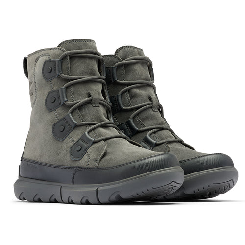 Green With Black Sorel Men's Explorer Boot Waterproof Suede And Leather Sneaker Combat Boot Profile View