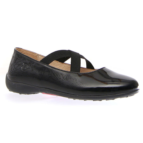 Black Naturino Girl's Matera Synthetic Patent Ballet Flat With Elastic Cross Straps Sizes 36 to 38