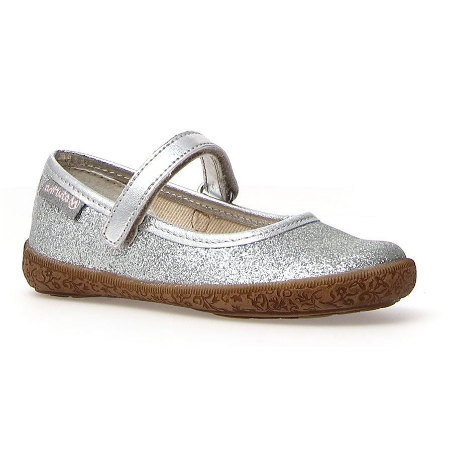 Silver With Brown Sole Naturino Girl's Pavia Glittery Leather Mary Jane Sizes 25 to 29