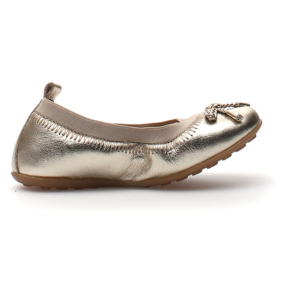 Platinum Gold With Brown Sole Naturino Girl's Moyna Metallic Leather Ballet Flat Sizes 33 to 35