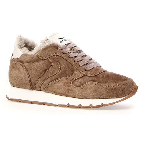 Brown With White Voile Blanche Women's Julia Pump Fur Suede With Shearling Lining Sneaker Profile View