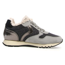 Load image into Gallery viewer, Light Grey And Dark Grey And Beige And Black Voile Blanche Women&#39;s Julia Fur Nubuck And Felt Sneaker Side View
