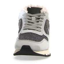 Load image into Gallery viewer, Light Grey And Dark Grey And Beige And Black Voile Blanche Women&#39;s Julia Fur Nubuck And Felt Sneaker Front View
