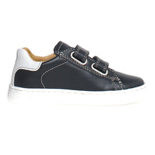 Load image into Gallery viewer, Black With White Naturino Boy&#39;s Hasselt 2 VL Perforated Leather Casual Sneaker Sizes 25 to 26 Side ViewBlack With White Naturino Boy&#39;s Hasselt 2 VL Perforated Leather Double Velcro Strap Casual Sneaker Sizes 25 to 26 Side View
