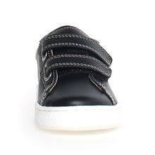 Load image into Gallery viewer, Black With White Naturino Boy&#39;s Hasselt 2 VL Perforated Leather Double Velcro Strap Casual Sneaker Sizes 25 to 26 Front View
