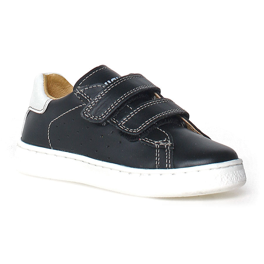 Black With White Naturino Boy's Hasselt 2 VL Perforated Leather Double Velcro Strap Casual Sneaker Sizes 27 to 32 Profile View