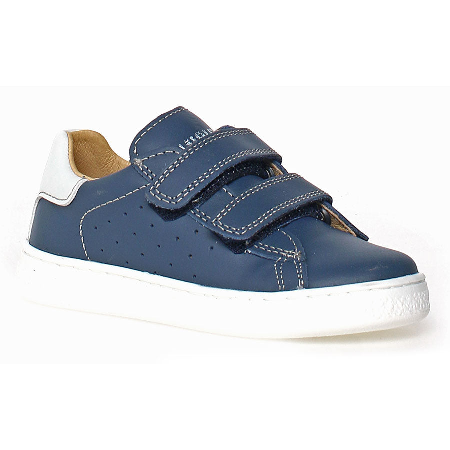 Blue And White Naturino Boy's Hasselt 2 VL Perforated Leather Double Velcro Strap Casual Sneaker Sizes 25 to 26 Profile View