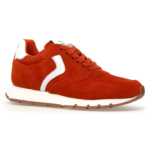 Orange With White And Brown Voile Blanche Women's Julia Suede And Calf Leather Sneaker Profile View