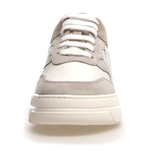 Load image into Gallery viewer, Ice White With Grey And Brown Voile Blanche Women&#39;s Lilith Suede And Nylon Sneaker Front View
