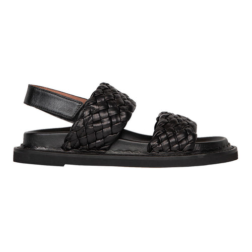 Black Homers Women's 20645 Woven Leather Slingback Triple Strap Sandal Flat