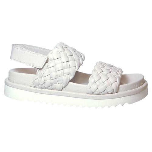 Ivory White Homers Women's 20645 Woven Leather Slingback Triple Strap Sandal Flat